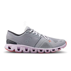 Grey / Purple Women On Cloud Cloud X 3 Road Running Shoes | IE_ON8123