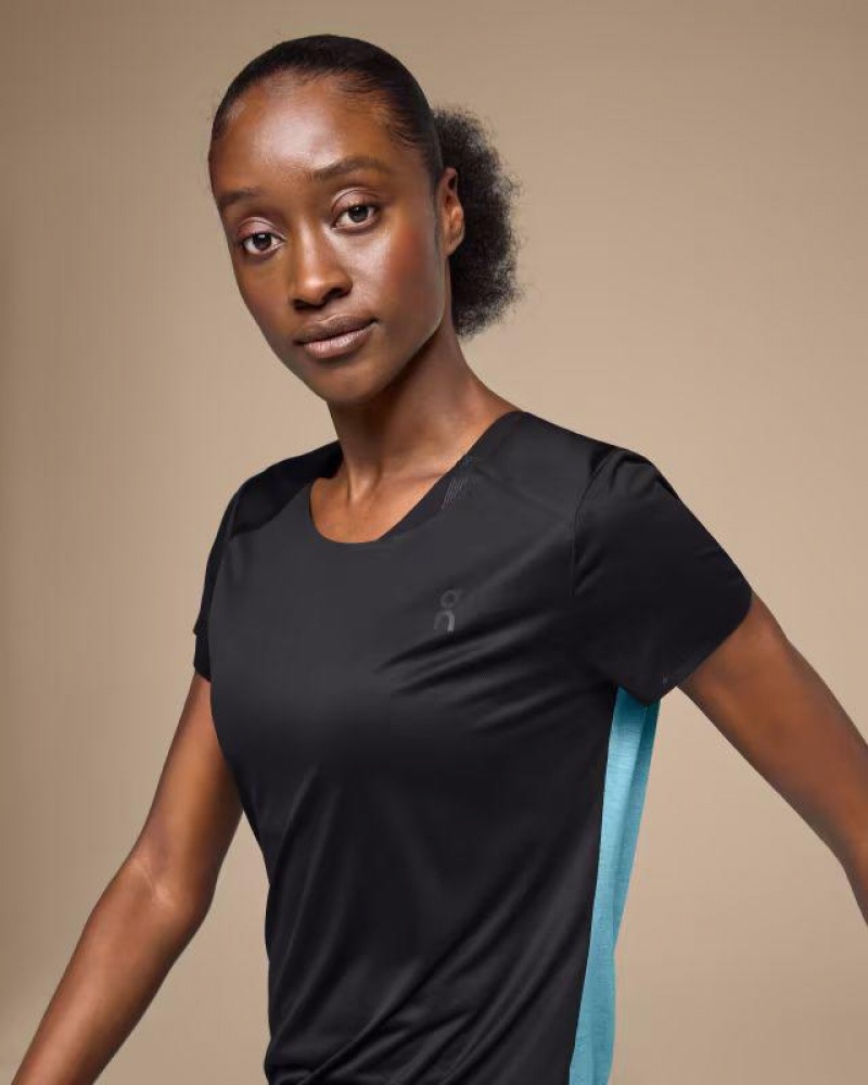 Black / Blue Women On Cloud Performance-T T-shirts | IE_ON9099