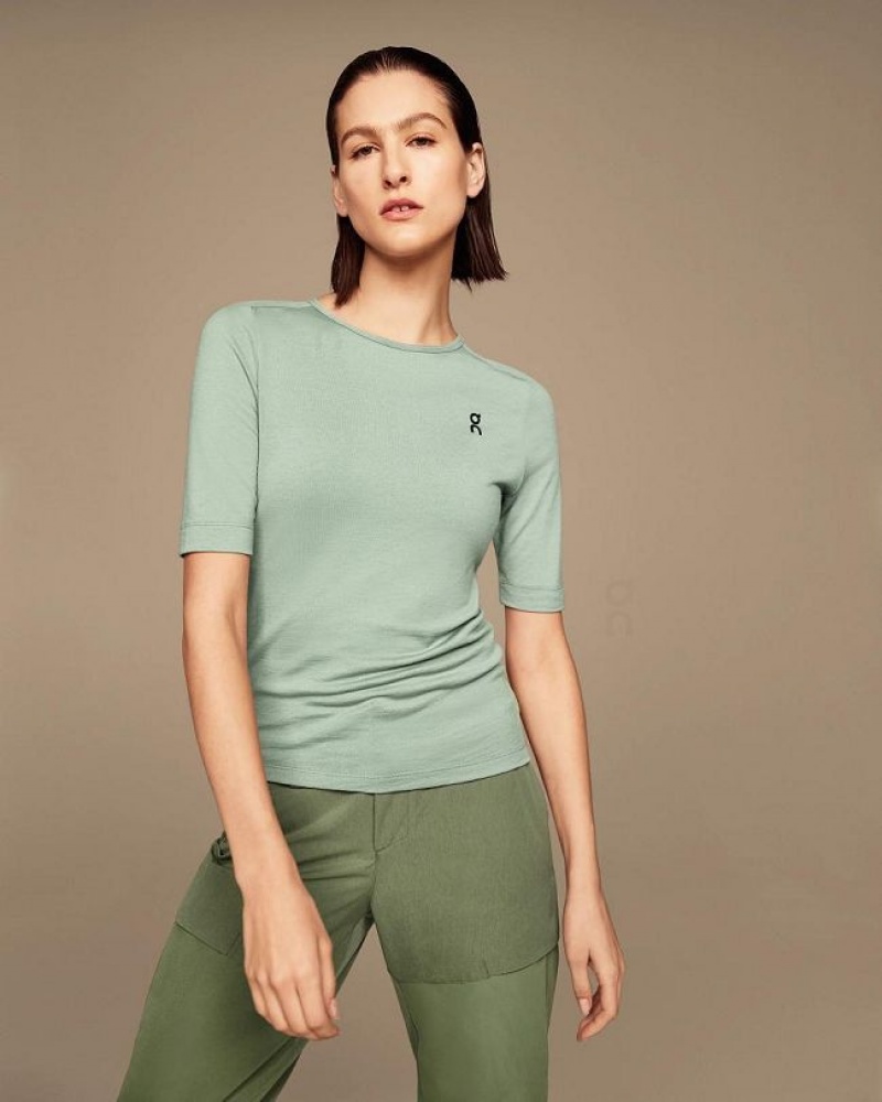 Green Women On Cloud Merino-T T-shirts | IE_ON8730