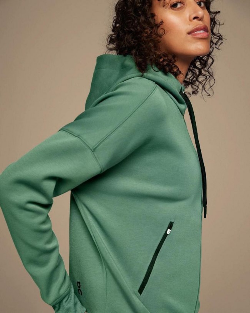 Green Women On Cloud Zipped Hoodie | IE_ON8997