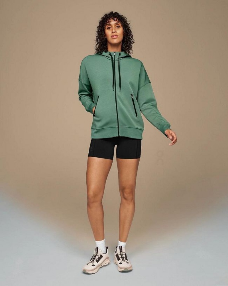 Green Women On Cloud Zipped Hoodie | IE_ON8997