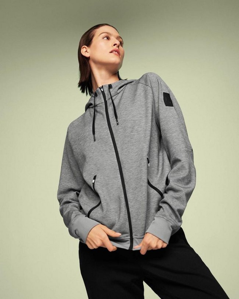 Grey Women On Cloud Zipped Hoodie | IE_ON8984