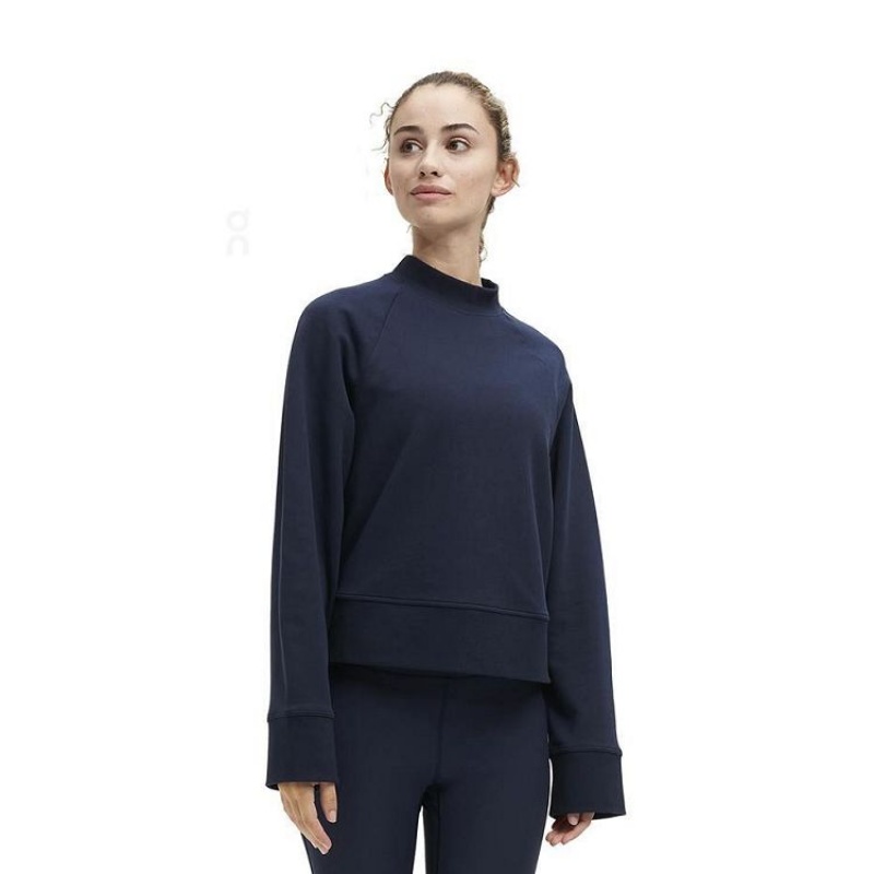 Navy Women On Cloud Crew Neck Sweatshirts | IE_ON8140