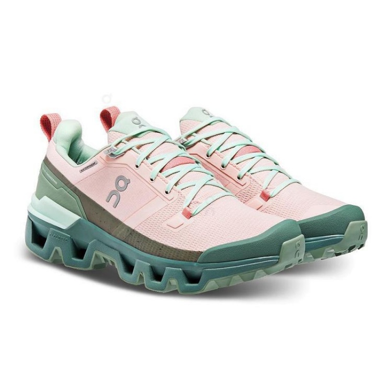 Pink / Green Women On Cloud Cloudwander Waterproof Hiking Shoes | IE_ON8979