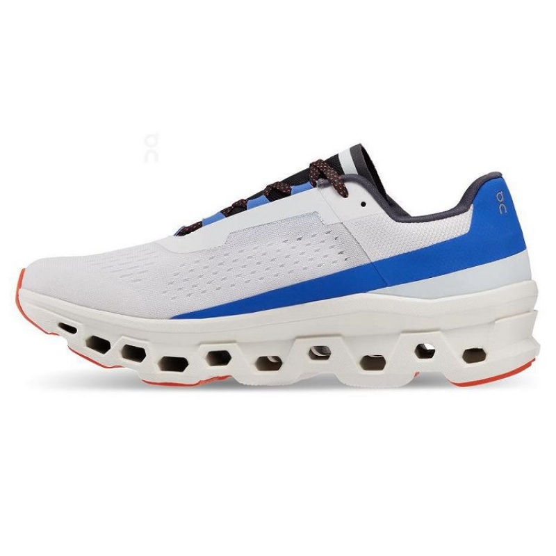 White / Blue Men On Cloud Cloudmonster Road Running Shoes | IE_ON8030