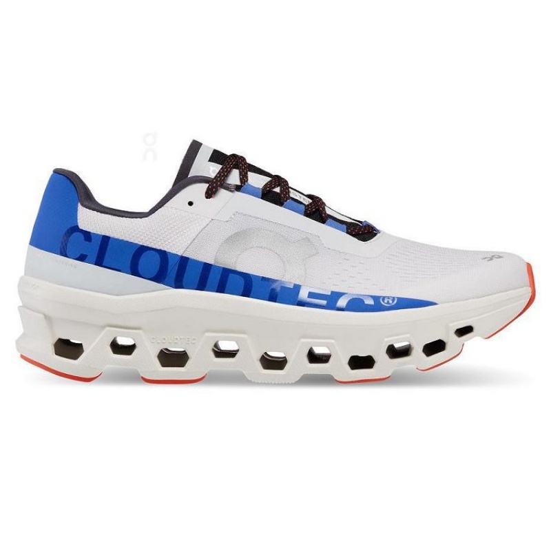 White / Blue Men On Cloud Cloudmonster Road Running Shoes | IE_ON8030