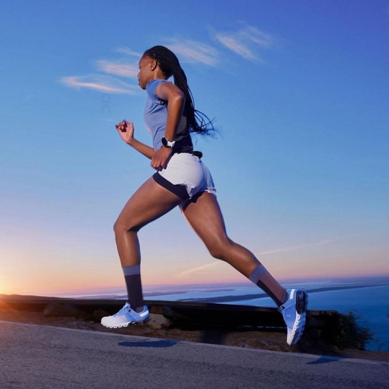 White / Blue Women On Cloud Cloudflow Road Running Shoes | IE_ON8999