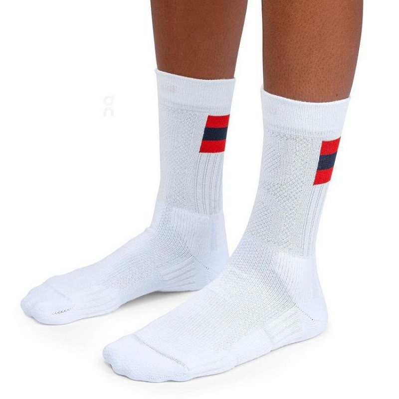 White / Red Men On Cloud Tennis Socks | IE_ON8084