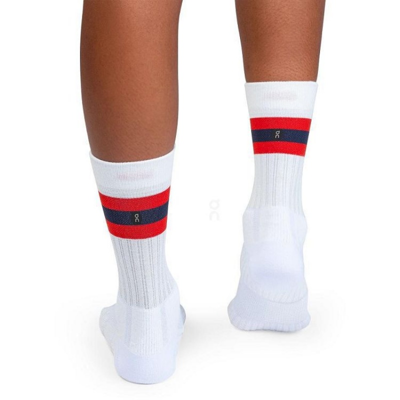 White / Red Men On Cloud Tennis Socks | IE_ON8084