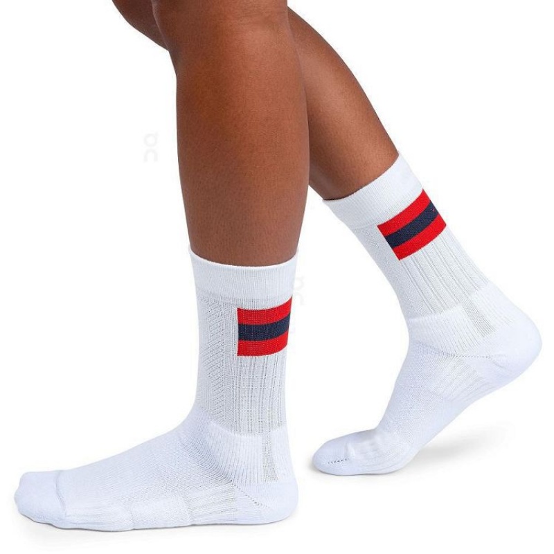 White / Red Men On Cloud Tennis Socks | IE_ON8084