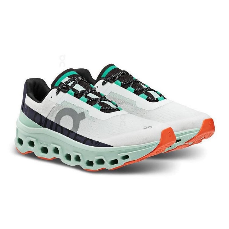 White / Turquoise Men On Cloud Cloudmonster Road Running Shoes | IE_ON8663