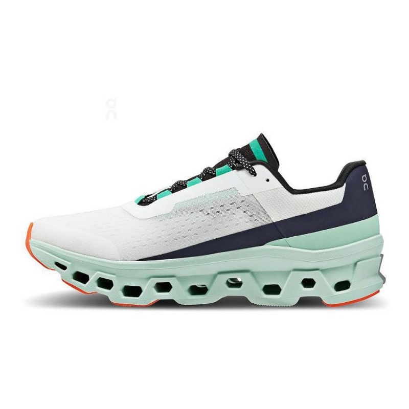 White / Turquoise Men On Cloud Cloudmonster Road Running Shoes | IE_ON8663