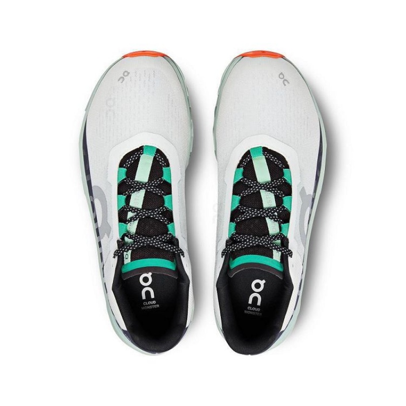 White / Turquoise Men On Cloud Cloudmonster Road Running Shoes | IE_ON8663