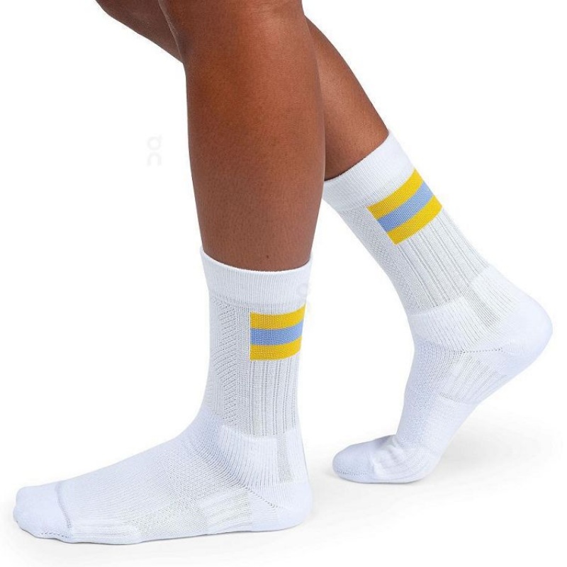 White / Yellow Men On Cloud Tennis Socks | IE_ON8946