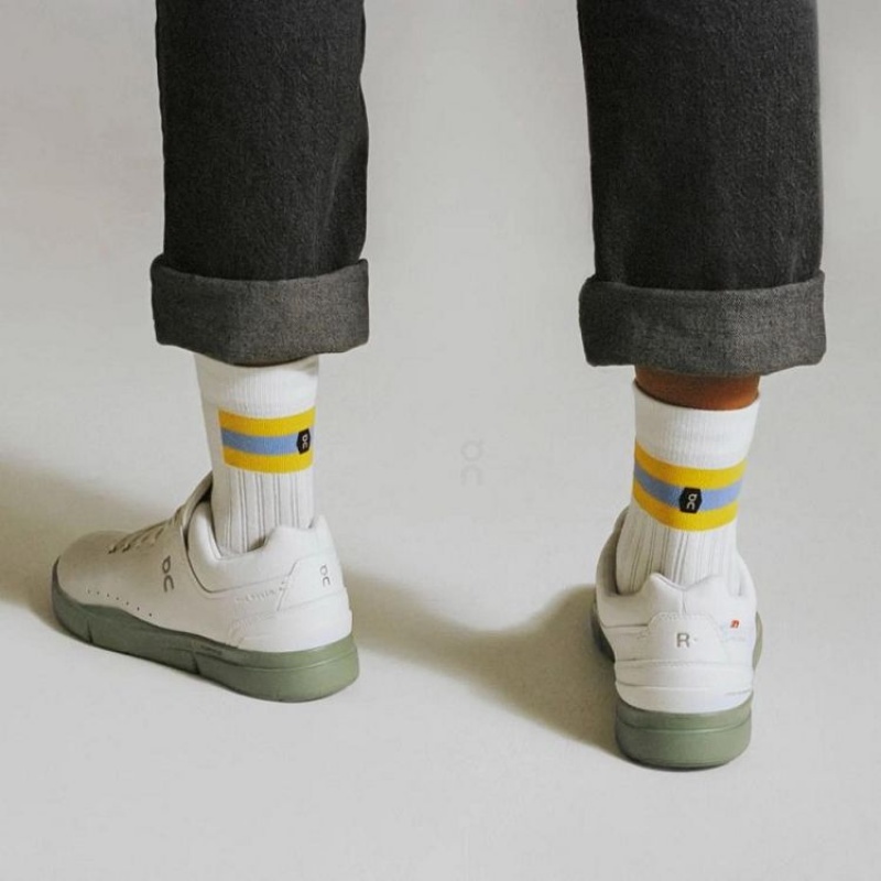 White / Yellow Men On Cloud Tennis Socks | IE_ON8946